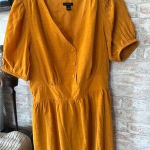 Ann Taylor Golden Midi Dress with Button Detail